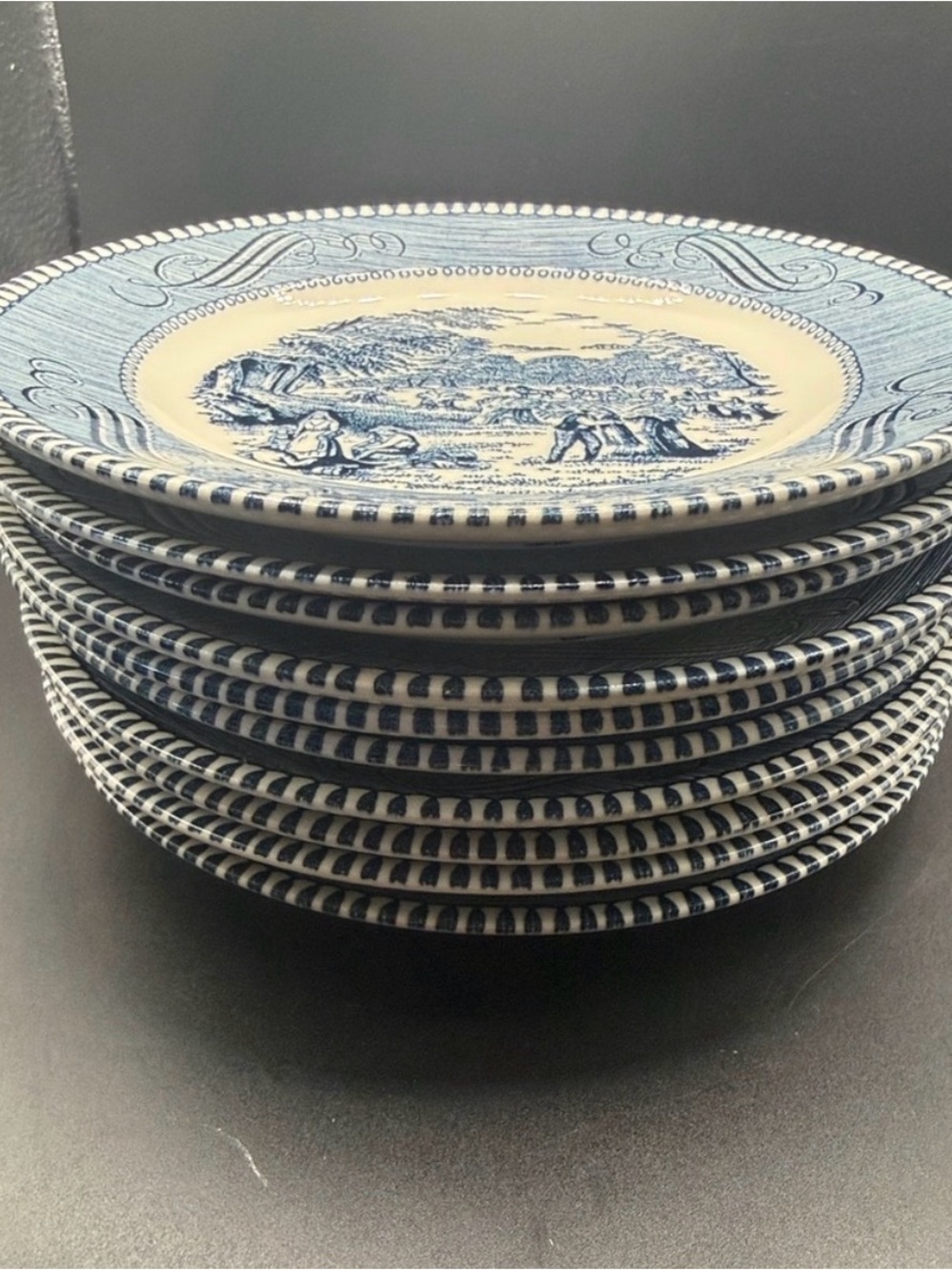Set of 10 - Currier & Ives Blue and White Plates